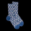 Femme Doré Doré Chaussettes^Chaussettes pour femmes en coton égyptien avec motif de vagues verticales sans bord élastique. - Bleu Baltique