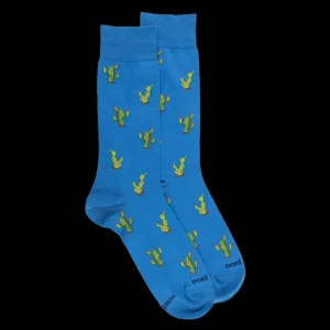 Homme Doré Doré Chaussettes^Chaussettes pour hommes en fil d'Ecosse à motifs de cactus - Bleu Bassin