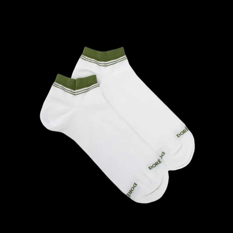 chaussons_en_coton_uni_po_0-4.webp Homme Doré Doré Socquettes^Chaussons en coton uni pour femmes avec bordures contrastées - Blanc & Vert Campagne