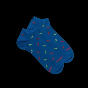 Homme Doré Doré Socquettes^Chaussons pour hommes en fil d'Ecosse à motifs des piments - Bleu Cosmos