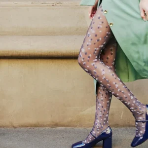 Femme Doré Doré Collants^Collants femme mats 20 deniers avec motifs fleurs - Bleu Matelot
