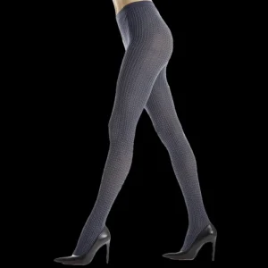 Femme Doré Doré Collants^Collants unis pour femmes avec motifs de tresses verticales - Bleu Port