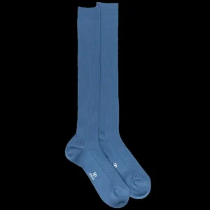 Homme Doré Doré Chaussettes Hautes^Mi-bas côtelés homme en laine mérinos - Bleu Macadam