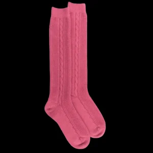 Femme Doré Doré Chaussettes Hautes^Mi-bas femme en laine et cachemire à motif torsadés - Rose antique