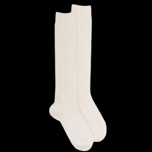 Femme Doré Doré Chaussettes Hautes^Mi-bas femme en laine et cachemire à motif torsadés - Blanc Givre