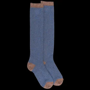 Femme Doré Doré Chaussettes Hautes^Mi-bas femme en laine polaire et coton ajouré effet brillant - Bleu saphir & noisette