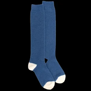 Femme Doré Doré Chaussettes Hautes^Mi-bas femme en laine polaire - Bleu saphir & écru
