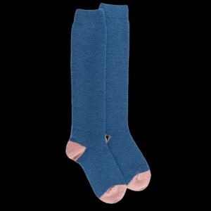 Femme Doré Doré Chaussettes Hautes^Mi-bas femme en laine polaire - Bleu saphir & Rose Praline