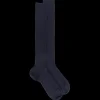 Homme Doré Doré Chaussettes Hautes^Mi-bas homme côtelés 100% laine fine mérinos - Bleu marine foncé
