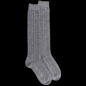 Femme Doré Doré Chaussettes Hautes^Mi-bas torsadés pour femme en laine et cachemire - Gris
