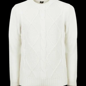 Doré Doré Pullover^Pull à col rond en laine et alpaga avec tresses tricotées - Ecru & Blanc grive