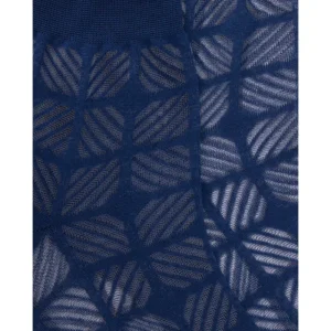 Femme Doré Doré Socquettes^Socquette en fil d'Ecosse pour femmes, de couleur unie, avec un travail de transparence - Bleu Voilier