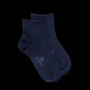 Femme Doré Doré Socquettes^Socquettes avec bord roulé en coton égyptien - Bleu