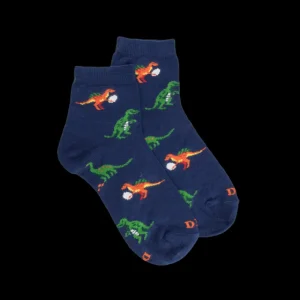 Enfant Doré Doré Socquettes^Socquettes courtes pour enfants en fil d'Ecosse à motifs de dinosaures - Bleu Voilier