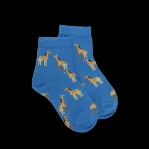Enfant Doré Doré Socquettes^Socquettes enfant en coton à motifs girafes - Bleu Bassin