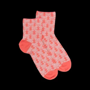 Femme Doré Doré Socquettes^Socquettes pour femmes en fil d'Ecosse avec motifs de fleurs en forme de cœur avec effet scintillant. -