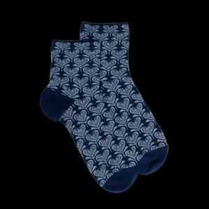 Femme Doré Doré Socquettes^Socquettes pour femmes en fil d'Ecosse avec motifs de fleurs en forme de cœur avec effet scintillant. - Bleu Voilier