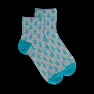 Femme Doré Doré Socquettes^Socquettes pour femmes en fil d'Ecosse avec motifs de fleurs en forme de cœur avec effet scintillant. -