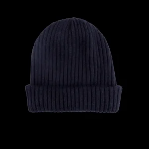Doré Doré Bonnets^Bonnet à côtes unisexe en laine, soie et cachemire - Bleu marine