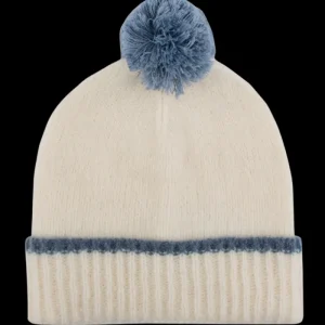 Doré Doré Bonnets^Bonnet à pompon en laine polaire - Ecru et bleu