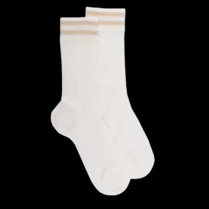 Femme Doré Doré Chaussettes^Chaussettes ajourées en coton uni pour femmes - Blanc Givre