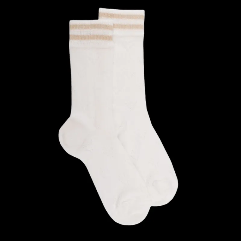 chaussettes_ajoures_en_co_0-4.webp Femme Doré Doré Chaussettes^Chaussettes ajourées en coton uni pour femmes - Blanc Givre