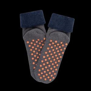 Enfant Doré Doré Chaussettes^Chaussettes anti-dérapantes enfant en coton - Gris oxford & bleu caban