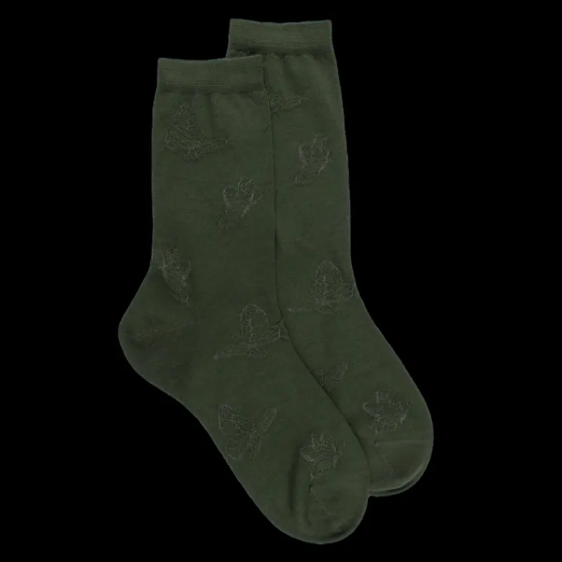 chaussettes_courtes_en_la_0-3.webp Femme Doré Doré Chaussettes^Chaussettes courtes en laine unie pour femmes avec papillons transparents - Vert cyprès