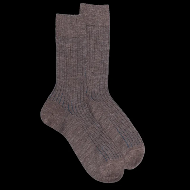 Homme Doré Doré Chaussettes^Chaussettes côtelé bicolores homme en laine et coton doux - Brun loutre & Bleu