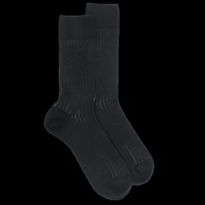 Homme Doré Doré Chaussettes^Chaussettes côtelé bicolores homme en laine et coton doux - Noir