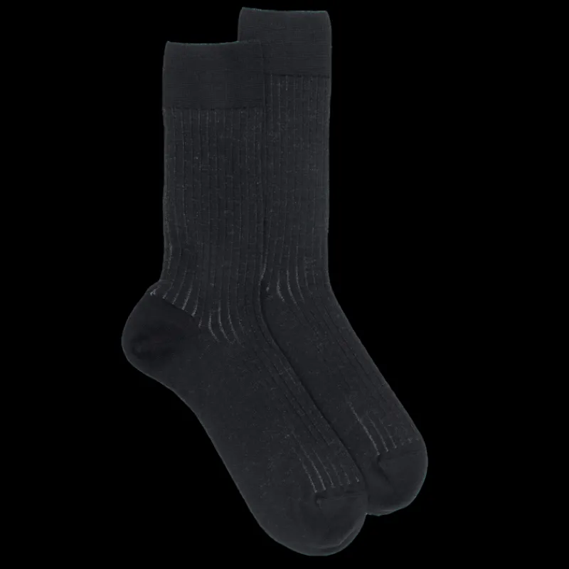Homme Doré Doré Chaussettes^Chaussettes côtelé bicolores homme en laine et coton doux - Noir
