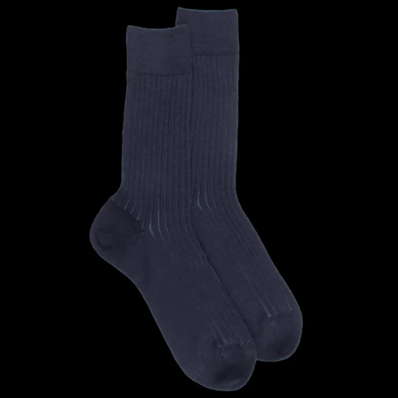 Homme Doré Doré Chaussettes^Chaussettes côtelé bicolores homme en laine et coton doux - Bleu marine