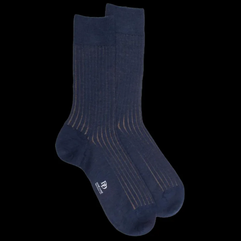 chaussettes_ctel_bicolore_0-5.webp Homme Doré Doré Chaussettes^Chaussettes côtelé bicolores homme en laine et coton doux - Bleu caban & marron faon
