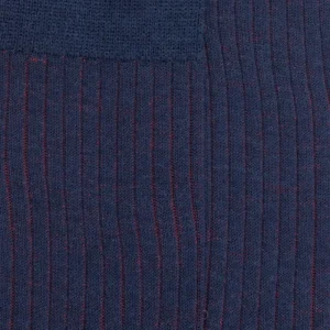 Homme Doré Doré Chaussettes^Chaussettes côtelé bicolores homme en laine et coton doux - Bleu Caban & Rouge brique