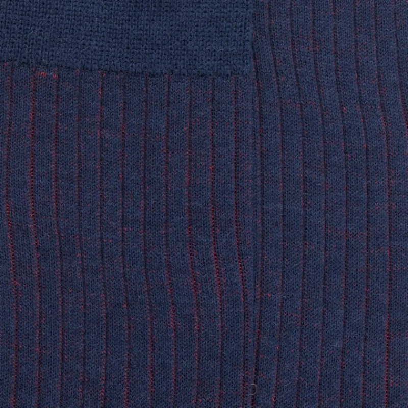 Homme Doré Doré Chaussettes^Chaussettes côtelé bicolores homme en laine et coton doux - Bleu Caban & Rouge brique