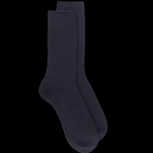 Homme Doré Doré Chaussettes^Chaussettes côtelées en laine Mérinos épaisse - Bleu foncé