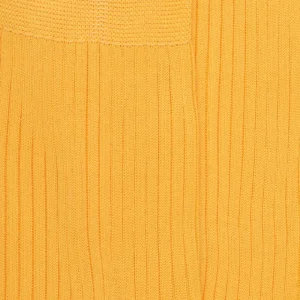 Homme Doré Doré Chaussettes^Chaussettes côtelées pour hommes en fil d'Ecosse 100% uni - Jaune Papaye