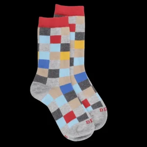 Enfant Doré Doré Chaussettes^Chaussettes Echiquier en coton doux - Bord rouge