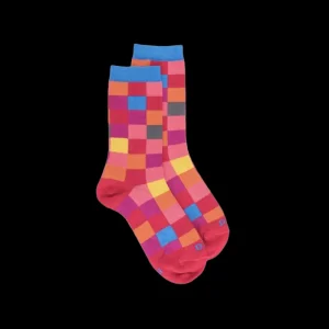Enfant Doré Doré Chaussettes^Chaussettes Echiquier en coton doux - Rouge