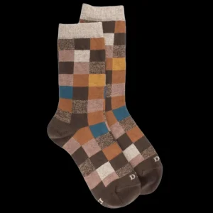 Enfant Doré Doré Chaussettes^Chaussettes Echiquier multicolore en coton doux