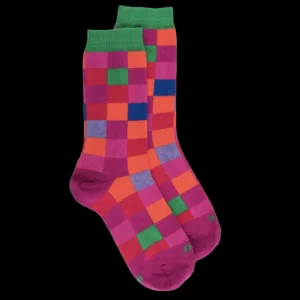 Enfant Doré Doré Chaussettes^Chaussettes Echiquier multicolore en coton doux