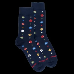 Homme Doré Doré Chaussettes^Chaussettes en coton à motifs de boules de Noël pour hommes - Bleu Voilier