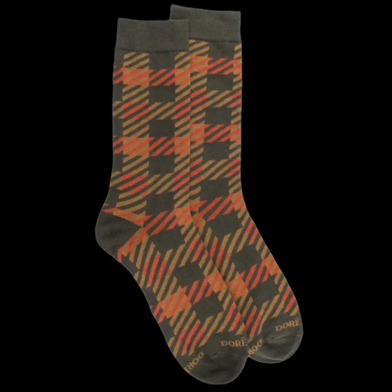 chaussettes_en_coton__mot_0-15.webp Homme Doré Doré Chaussettes^Chaussettes en coton à motifs écossais pour hommes - Vert mélèze