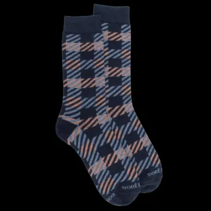 Homme Doré Doré Chaussettes^Chaussettes en coton à motifs écossais pour hommes - Bleu marine foncé