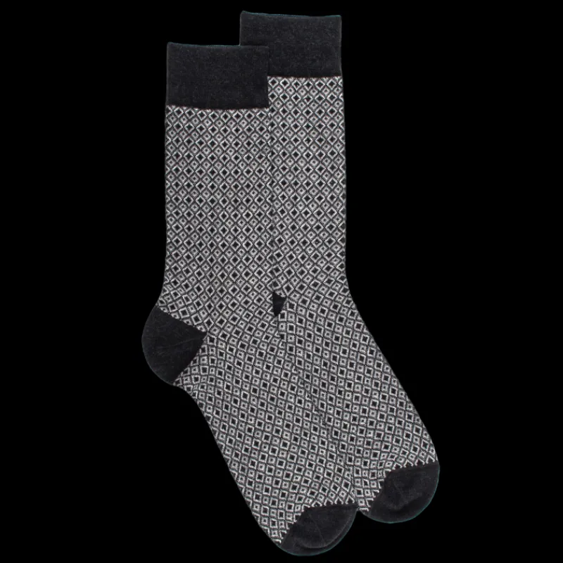 chaussettes_en_coton__mot_0-26.webp Homme Doré Doré Chaussettes^Chaussettes en coton à motifs de diamants pour hommes - Gris anthracite