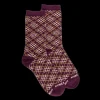Femme Doré Doré Chaussettes^Chaussettes en coton à motifs écossais à effet brillant pour femmes - Couleur prune