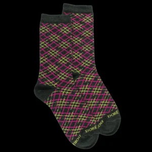 Femme Doré Doré Chaussettes^Chaussettes en coton à motifs écossais à effet brillant pour femmes - Vert thym