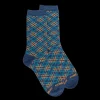 Femme Doré Doré Chaussettes^Chaussettes en coton à motifs écossais à effet brillant pour femmes - Bleu pêcheur
