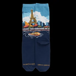 Femme Doré Doré Chaussettes^Chaussettes en coton à motifs pour femmes Vue de Paris - Bleu Voilier