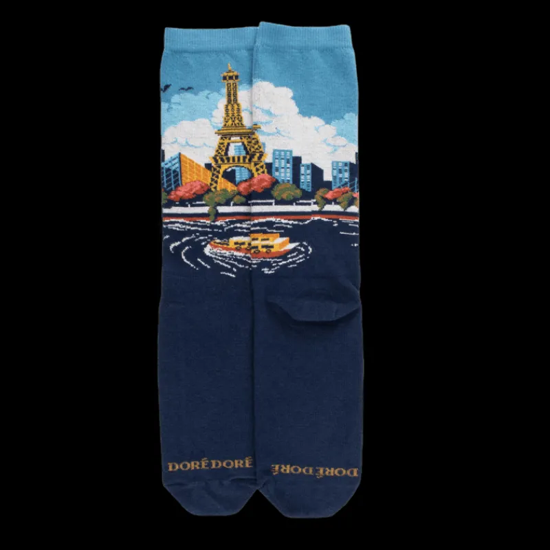 chaussettes_en_coton__mot_0-8.webp Femme Doré Doré Chaussettes^Chaussettes en coton à motifs pour femmes Vue de Paris - Bleu Voilier